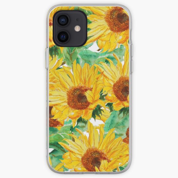 bright yellow sunflower watercolor pattern iPhone Soft Case
