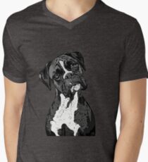 Black and White Boxer Art Men's V-Neck T-Shirt