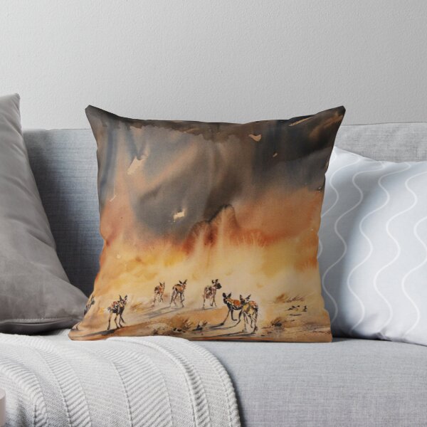 Painted Hunting Dogs Throw Pillow