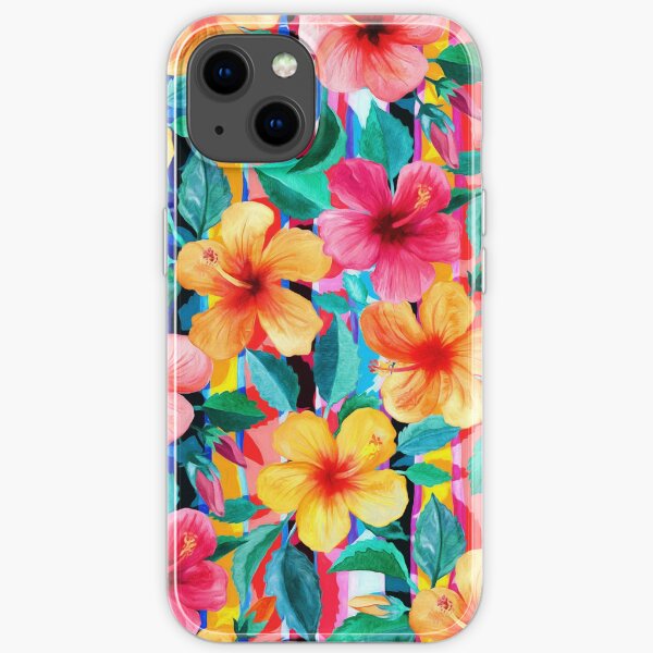 OTT Maximalist Hawaiian Hibiscus Floral with Stripes iPhone Soft Case