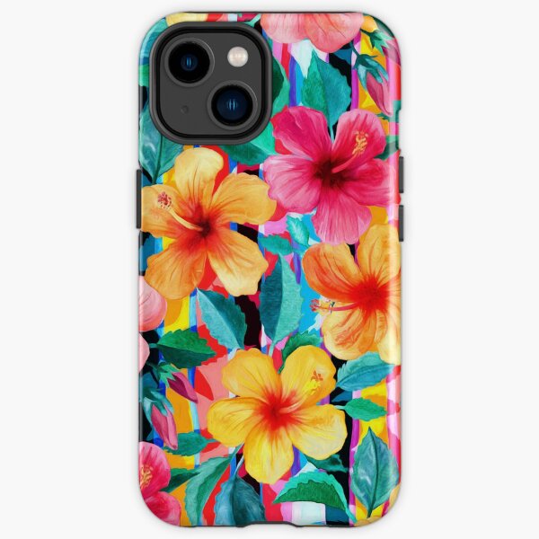 OTT Maximalist Hawaiian Hibiscus Floral with Stripes iPhone Tough Case