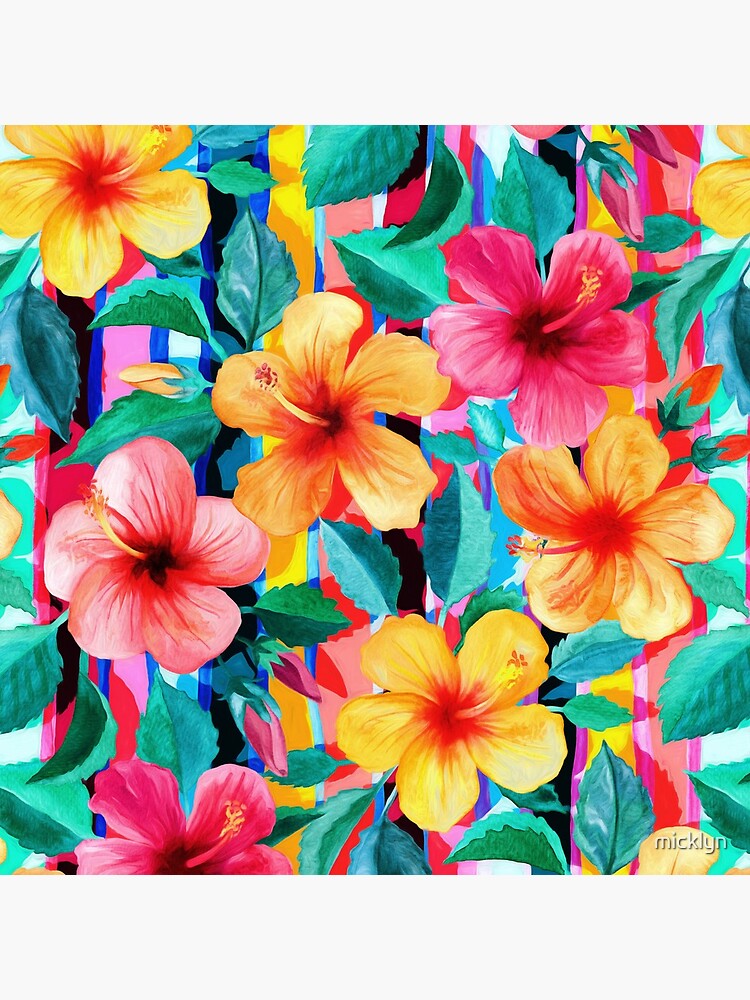 OTT Maximalist Hawaiian Hibiscus Floral with Stripes by micklyn
