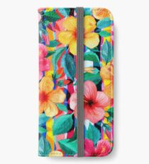 Vinilo o funda para iPhone OTT maximalista hawaiano hibisco floral con rayas