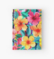 Cuaderno de tapa dura OTT maximalista hawaiano hibisco floral con rayas