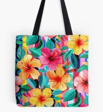 Bolsa de tela OTT maximalista hawaiano hibisco floral con rayas