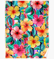 OTT Maximalist Hawaiian Hibiscus Floral mit Streifen Poster