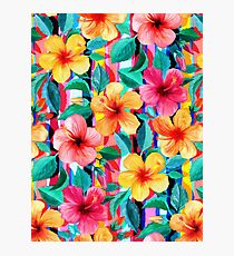 Lámina fotográfica OTT maximalista hawaiano hibisco floral con rayas