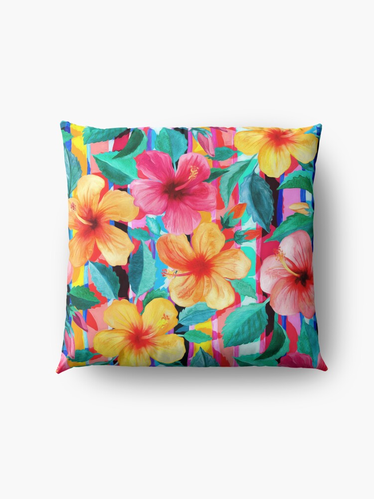 Alternate view of OTT Maximalist Hawaiian Hibiscus Floral with Stripes Floor Pillow