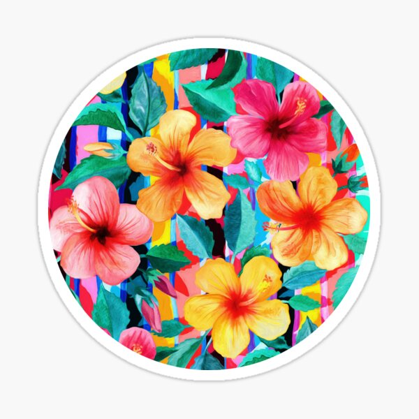 OTT Maximalist Hawaiian Hibiscus Floral with Stripes Sticker