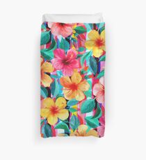 Funda nórdica OTT maximalista hawaiano hibisco floral con rayas