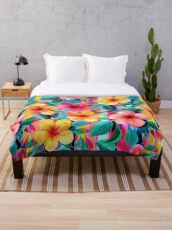 OTT Maximalist Hawaiian Hibiscus Floral with Stripes Throw Blanket