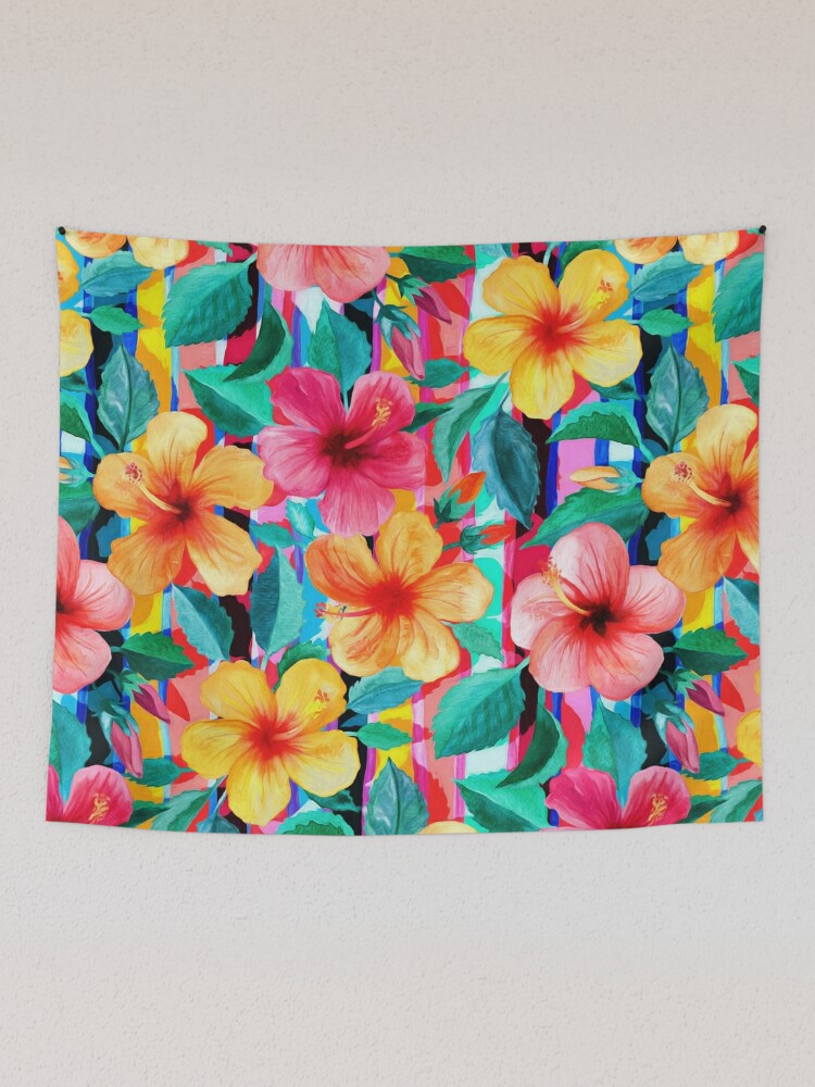 Floral Tapestry Hibiscus Flower Pastel Print Wall Hanging Decor