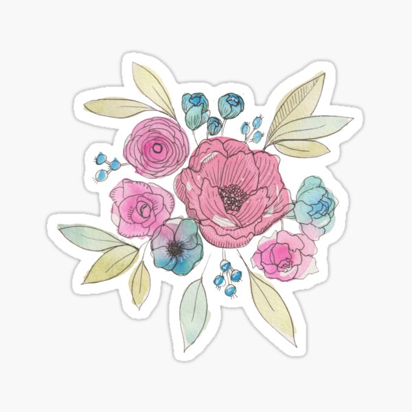 Pink and Blue Flowers Sticker