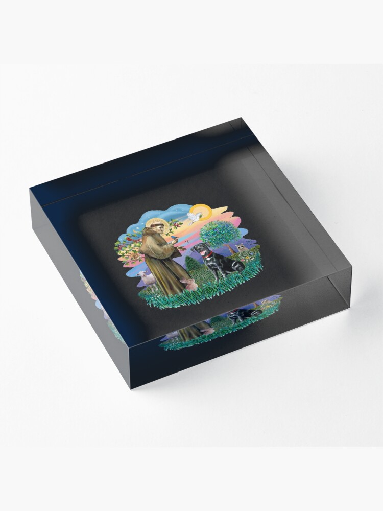 Alternate view of St. Francis Blesses a Black Labrador Retriever (free form) Acrylic Block