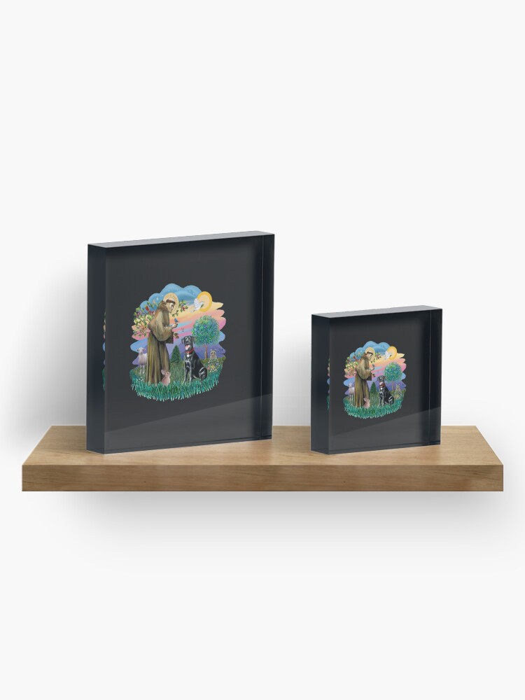 Alternate view of St. Francis Blesses a Black Labrador Retriever (free form) Acrylic Block