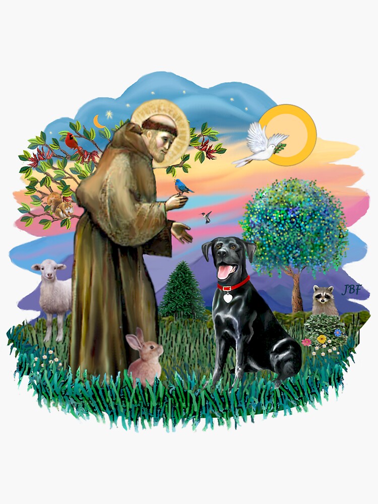 St. Francis Blesses a Black Labrador Retriever (free form) by JeanBFitzgerald