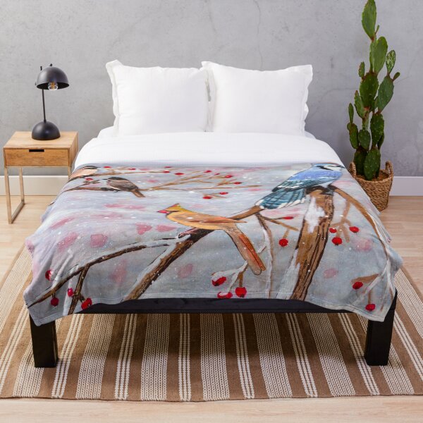 Birds in winter Throw Blanket
