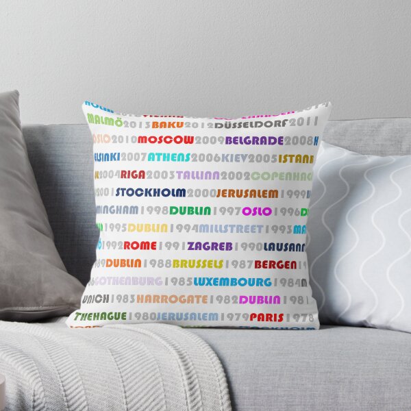 Eurovision Host Cities - 1956 to 2019 Throw Pillow
