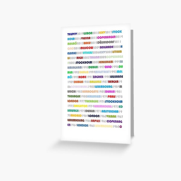 Eurovision Host Cities - 1956 to 2019 Greeting Card