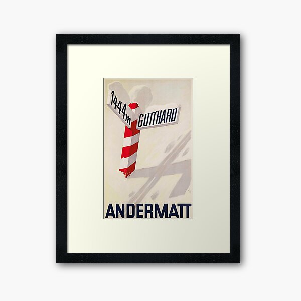 Andermatt ,Switzerland Vintage Ski Travel Poster Framed Art Print