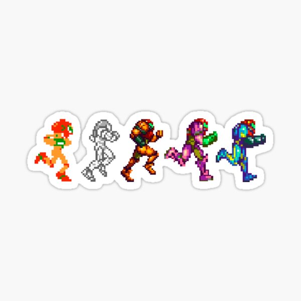Evolution of Samus | Metroid 2D Pixel Art Sprites | Retro Nintendo Sticker