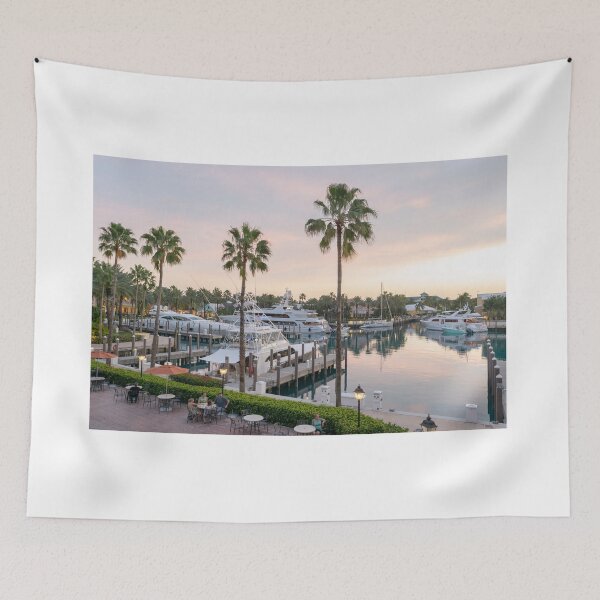 Item preview, Sunset, yachts and palm trees in the Bahamas designed and sold by debbieannpowell.