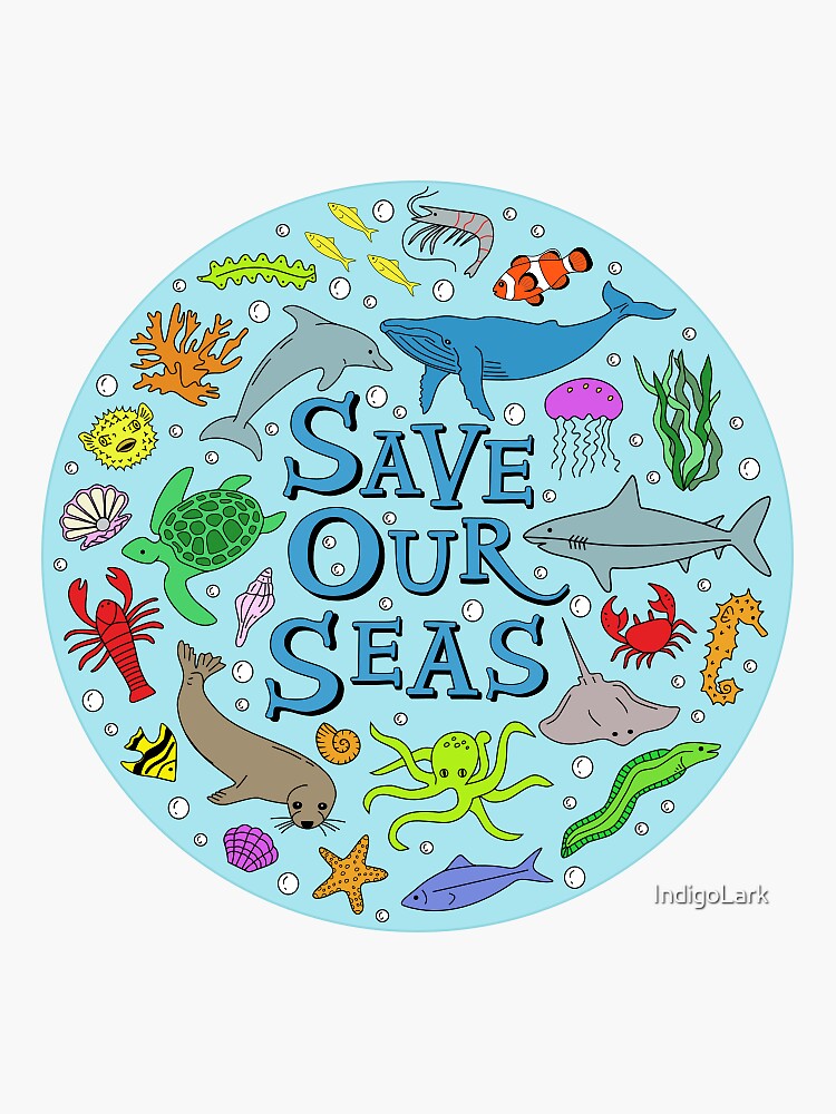 Океан стикер. Save the Ocean. Save Seas slogans.