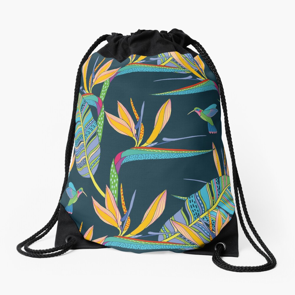 Bohemian Birds of Paradise Drawstring Bag