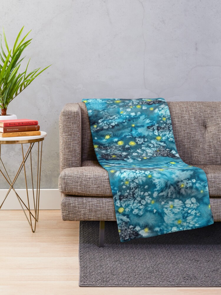 Alternate view of watercolor texture with fireflies Throw Blanket