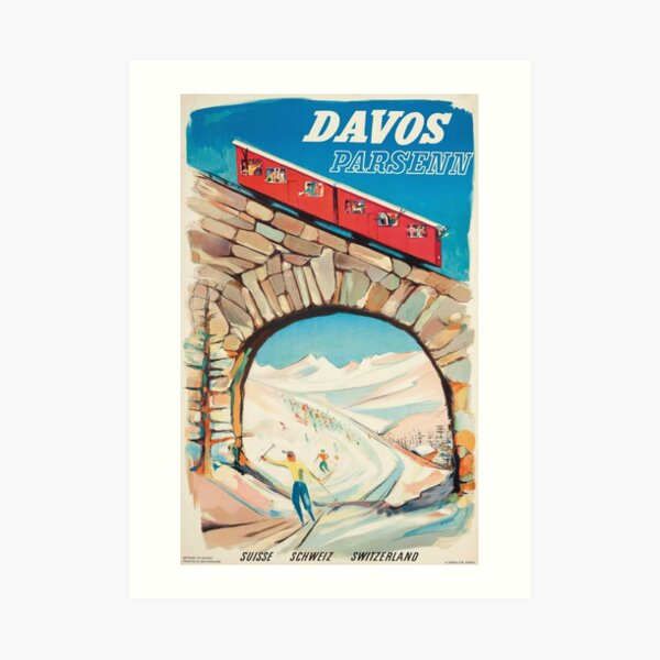 Davos Parsenn, Swiss Vintage Ski Travel Poster Art Print