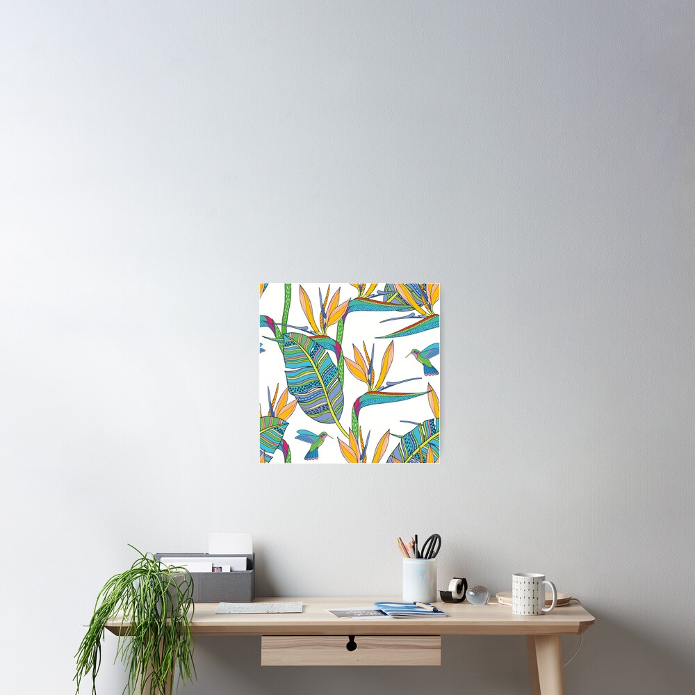 Bohemian Birds of Paradise on white Poster