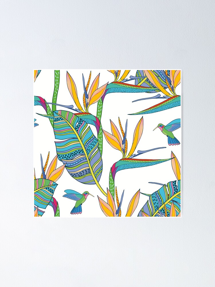 Alternate view of Bohemian Birds of Paradise on white Poster