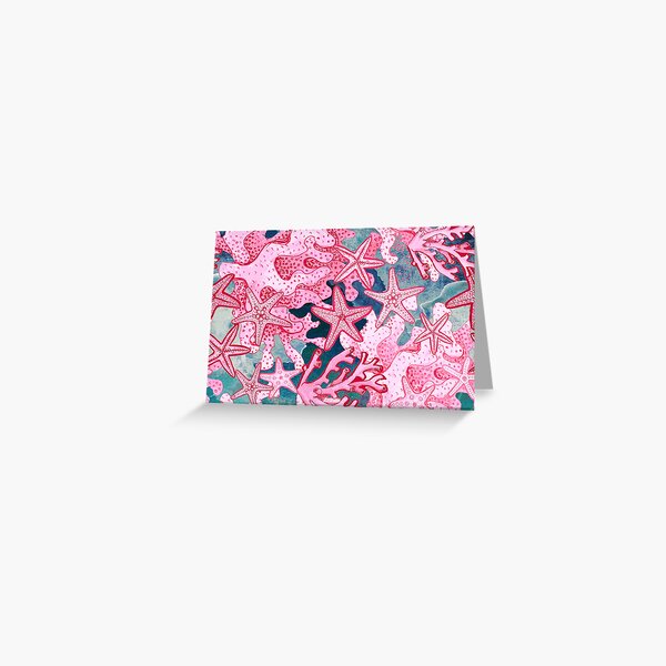 Pink starfish and coral // Maximalist pink starfish abstract watercolor Greeting Card