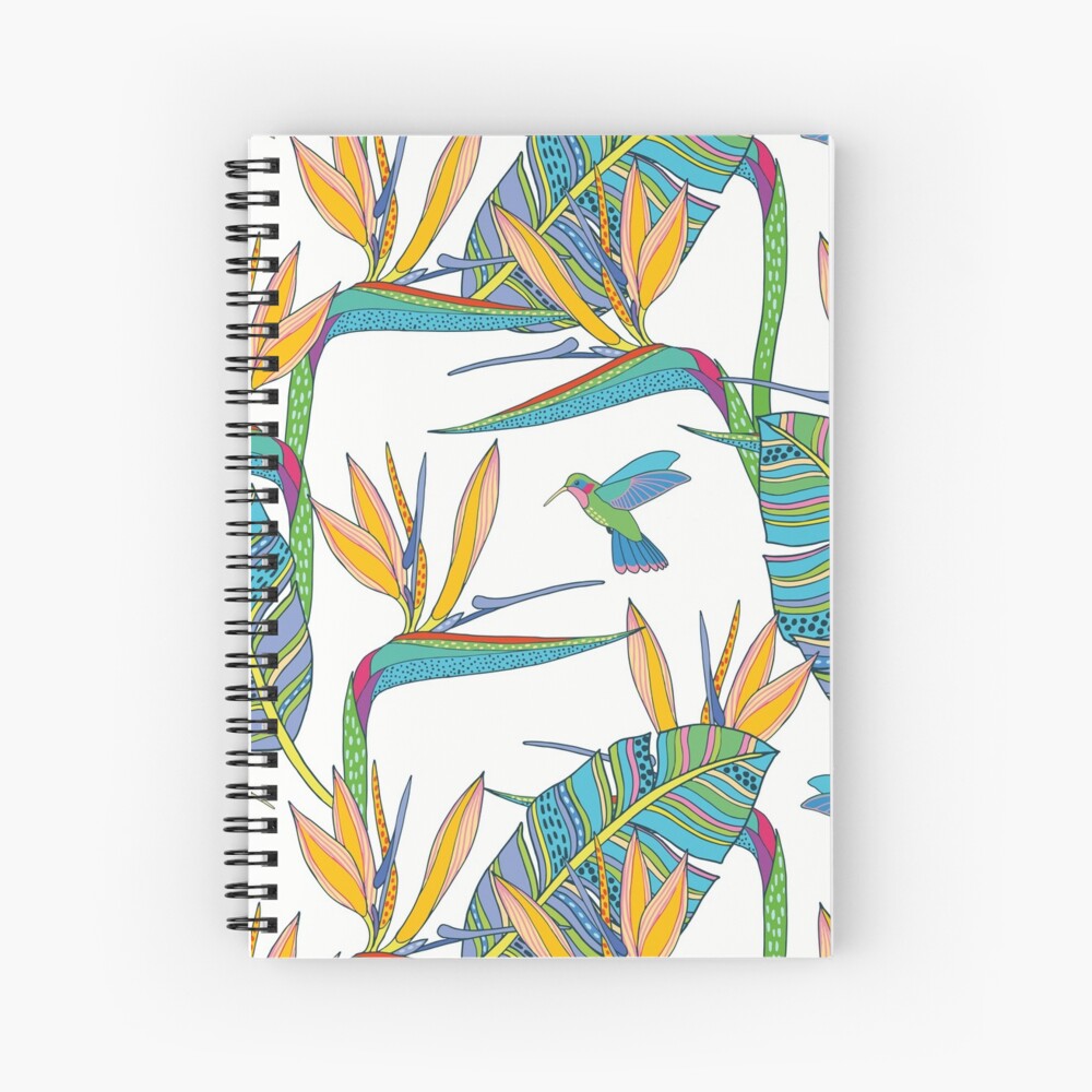Bohemian Birds of Paradise on white Spiral Notebook