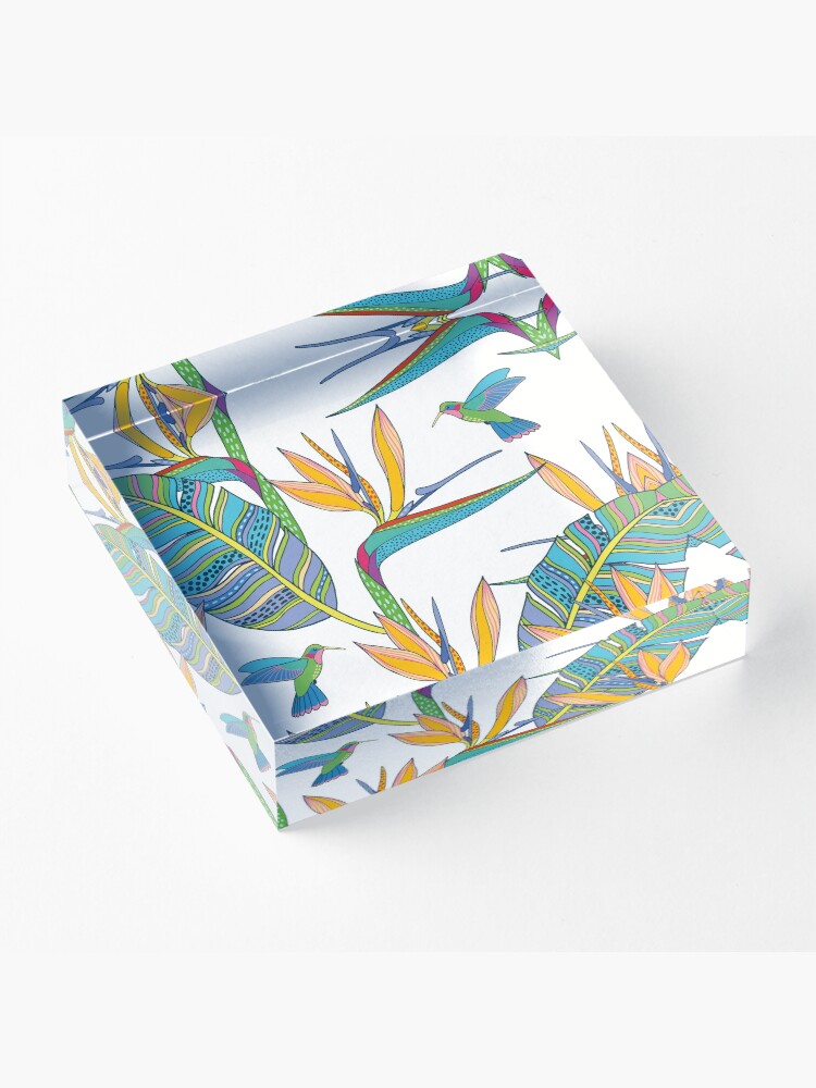 Alternate view of Bohemian Birds of Paradise on white Acrylic Block