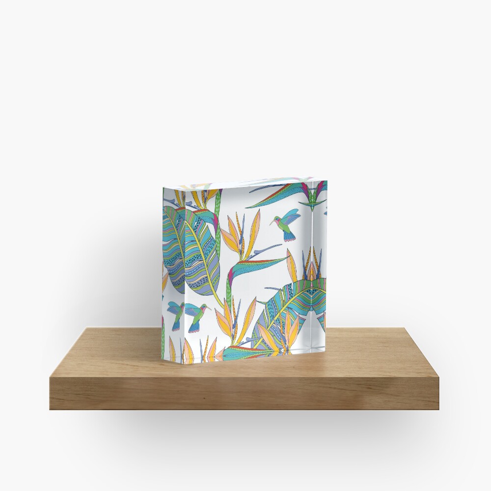 Bohemian Birds of Paradise on white Acrylic Block