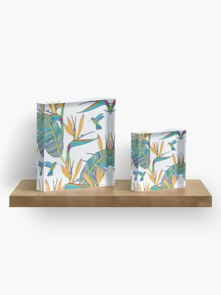 Alternate view of Bohemian Birds of Paradise on white Acrylic Block