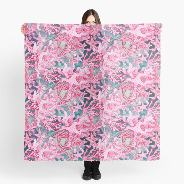 Coral & White Starfish Beach Theme Long Infinity Scarf B54 