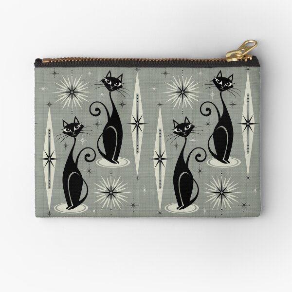 Mid Century Meow on Gray Zipper Pouch