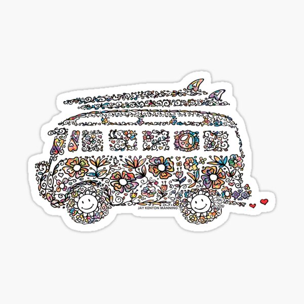 Groovy Doodle Van- (Black line with flowers) Sticker