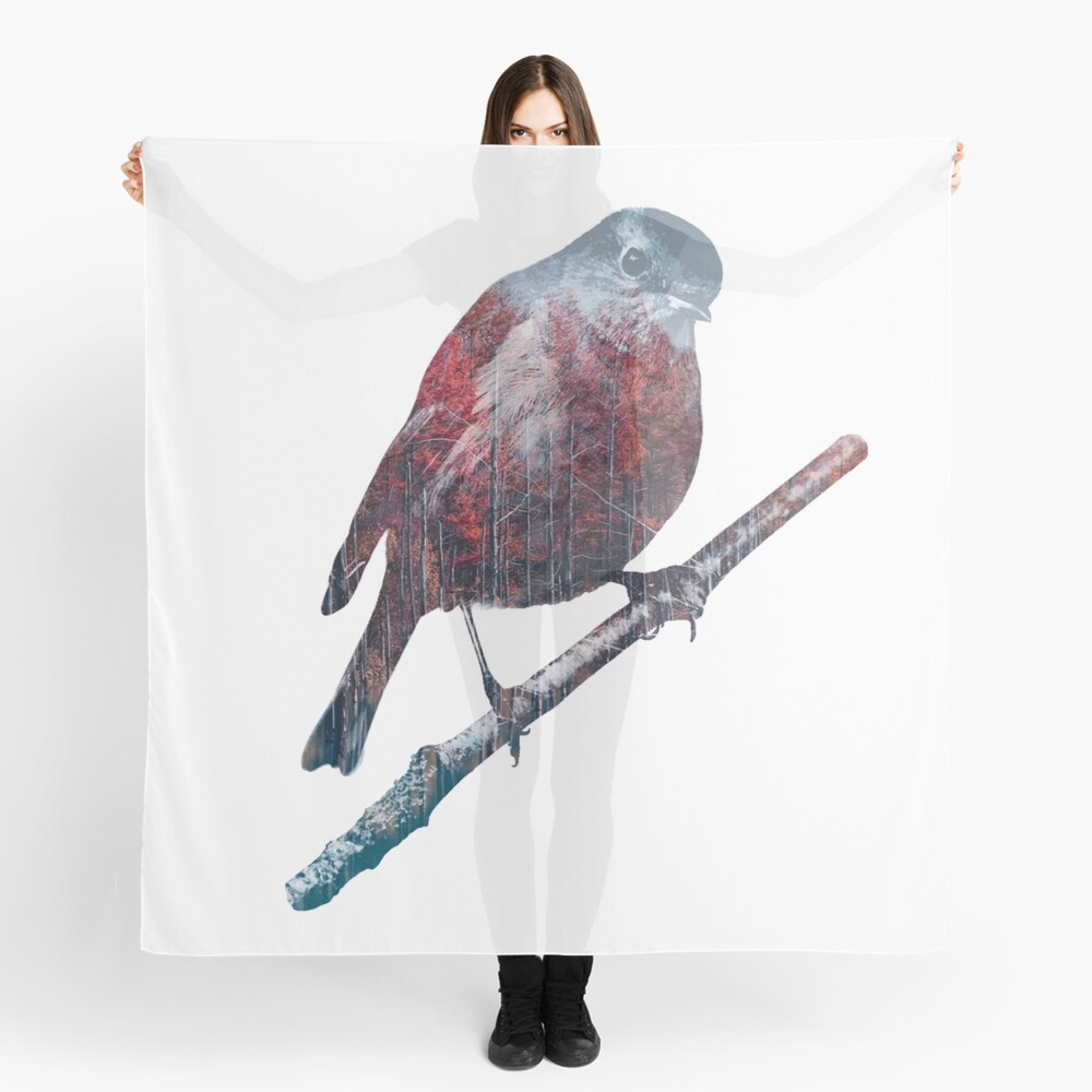 Forest Robin on a Branch Scarf