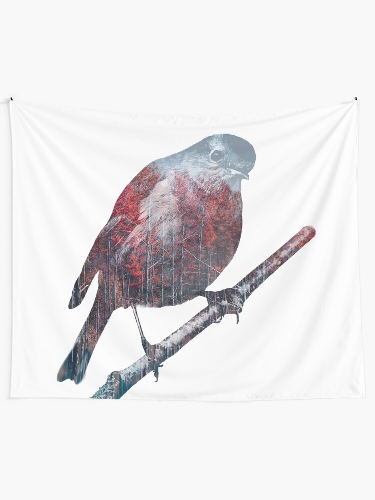 Alternate view of Forest Robin on a Branch Tapestry