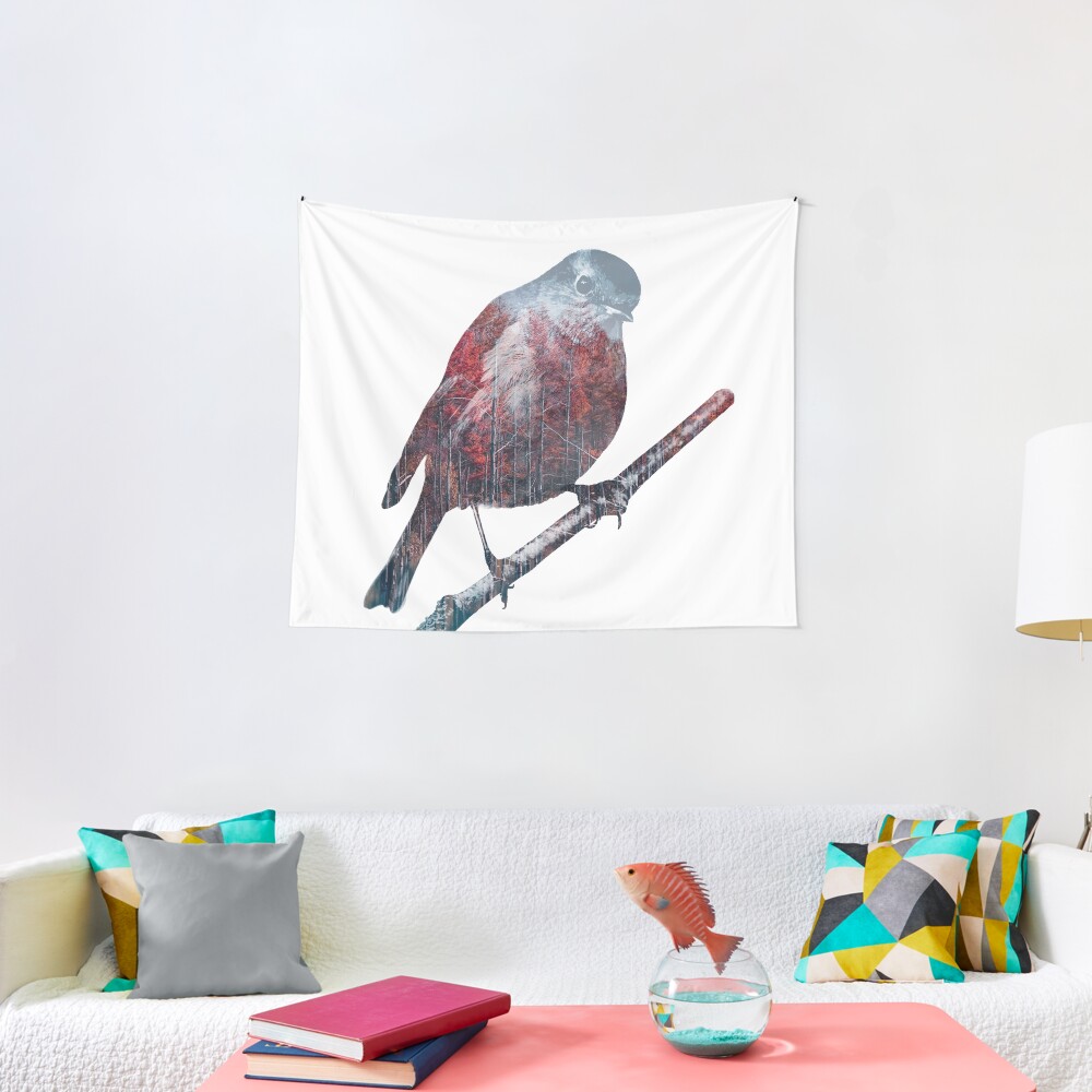 Forest Robin on a Branch Tapestry
