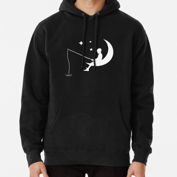 Boy Fishing Off the Moon - White Pullover Hoodie for Sale by ellipsedCo