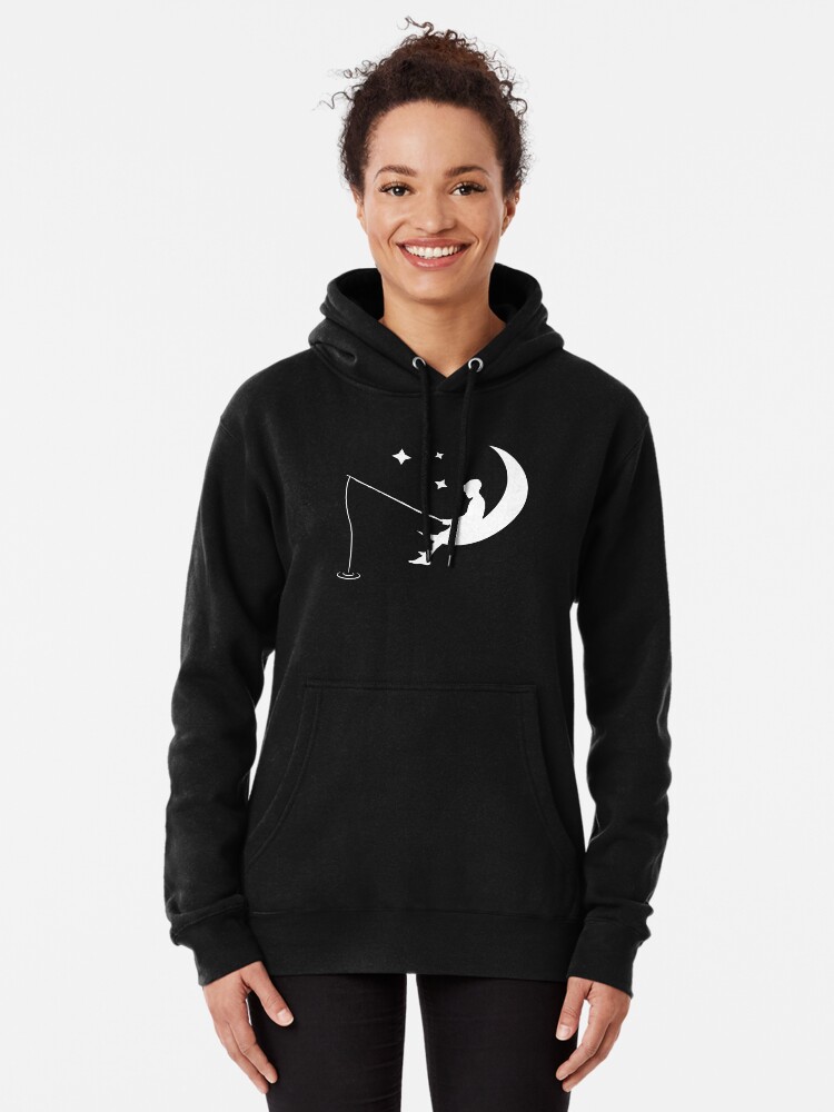 Boy Fishing Off the Moon - White Pullover Hoodie for Sale by