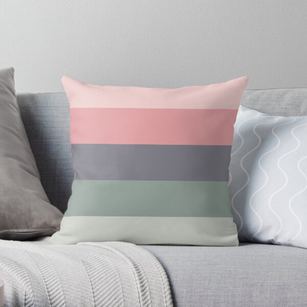Blush Pink, Sage Green, and Lavender Grey Stripes Minimalist Color Block Pattern Throw Pillow