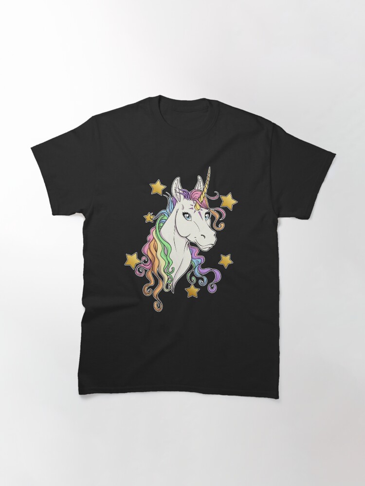 Thumbnail 3 of 7, Classic T-Shirt, Cute Rainbow Unicorn with Stars designed and sold by cybercat.