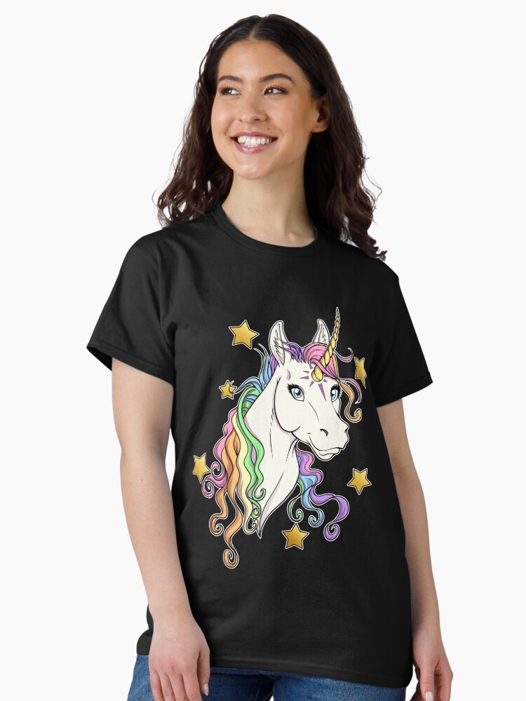 Thumbnail 1 of 7, Classic T-Shirt, Cute Rainbow Unicorn with Stars designed and sold by cybercat.