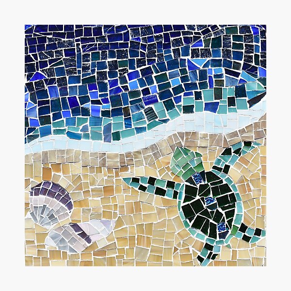 Baby Sea Turtle and Sea Shells Glass Mosaic Baby Sea Turtle and Sea Shells Glass Mosaic