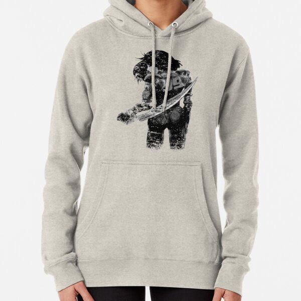 Manga Angel watercolor distressed in black and white Pullover Hoodie